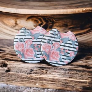 Striped Roses Car Coaster Set